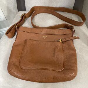 Fossil Morgan Brown Pebble Leather Traveler Messenger Crossbody Shoulder Bag